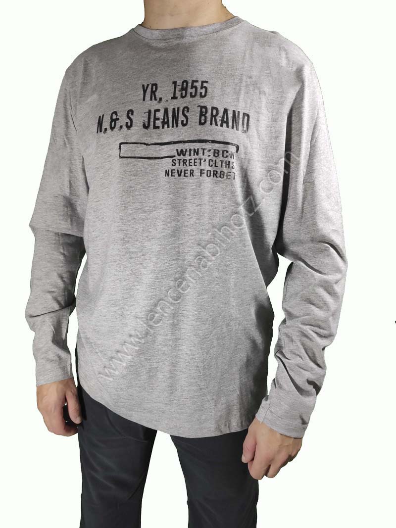 Camiseta algodón de rayas de manga larga en crudo para hombre Tallas L