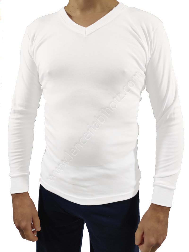 Camiseta de manga larga y cuello de pico de hombre