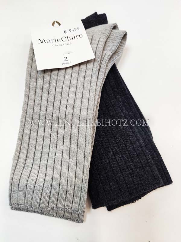 Calcetines altos canalé lana gris claro